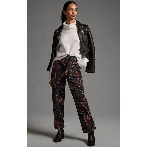 Anthropologie Farm Rio Tie Waist Stretch Pants Size XS Jungle Cat Print